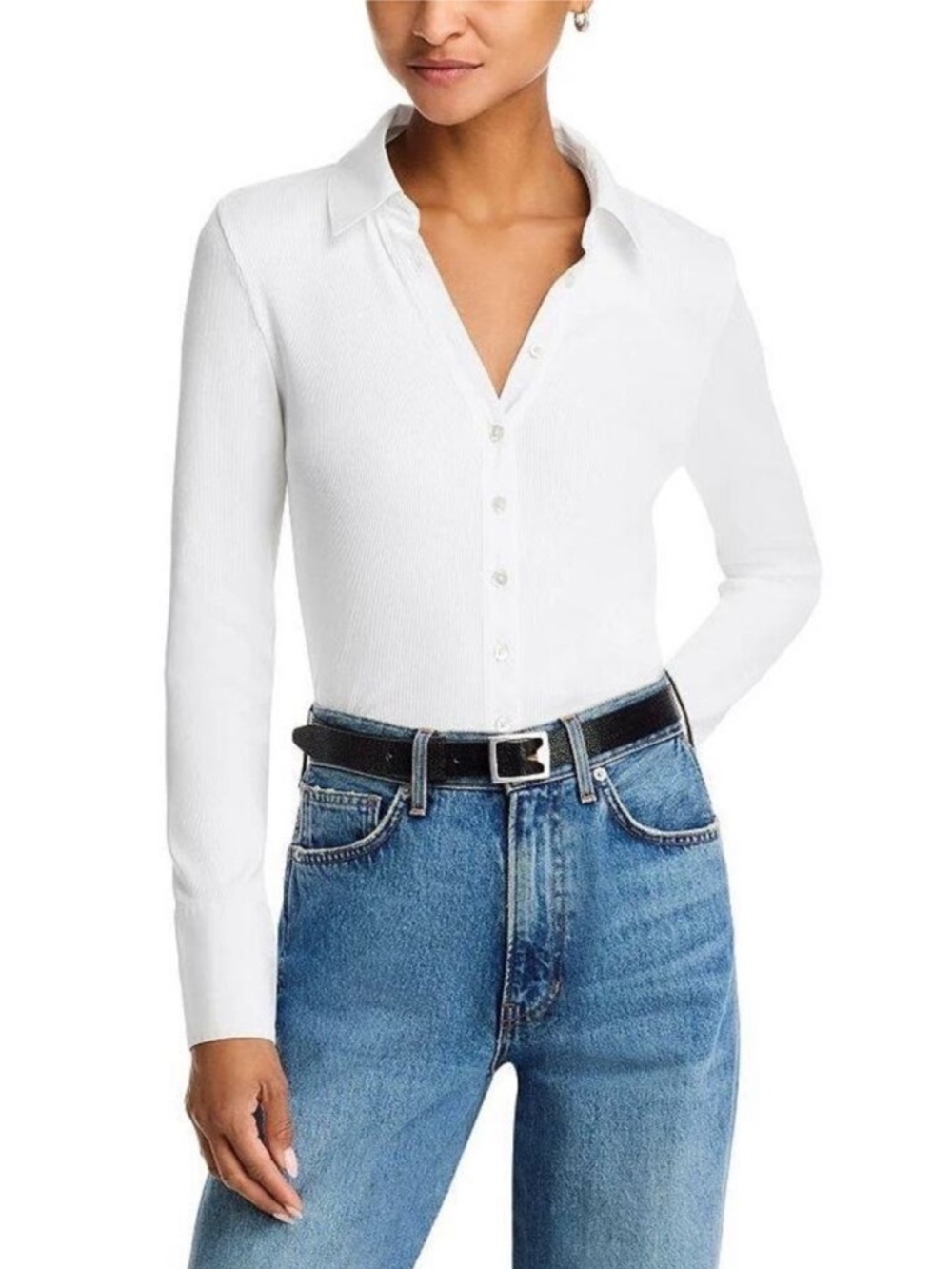 Classic White Long-Sleeve Button Polo Top - Women